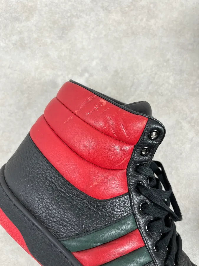 Gucci Black Red Leather High-Top Sneakers UsFmCWU 7