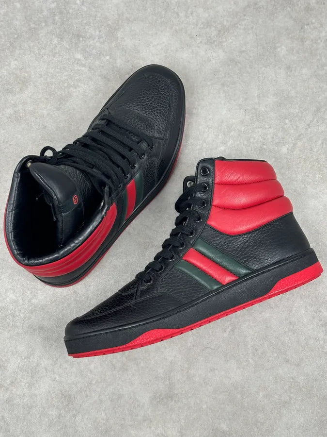Gucci Black Red Leather High-Top Sneakers IqGWNCh 7