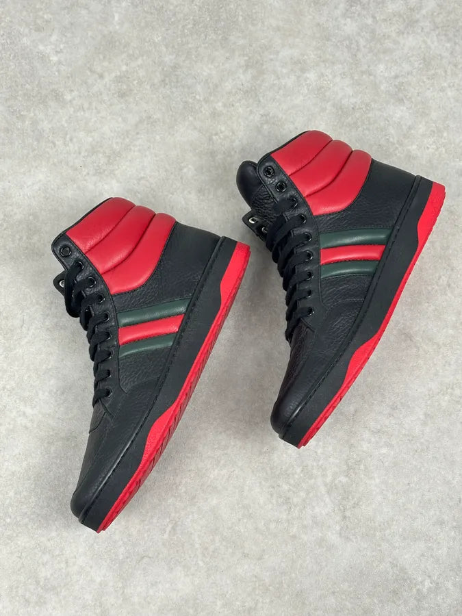 Gucci Black Red Leather High-Top Sneakers IqGWNCh 5