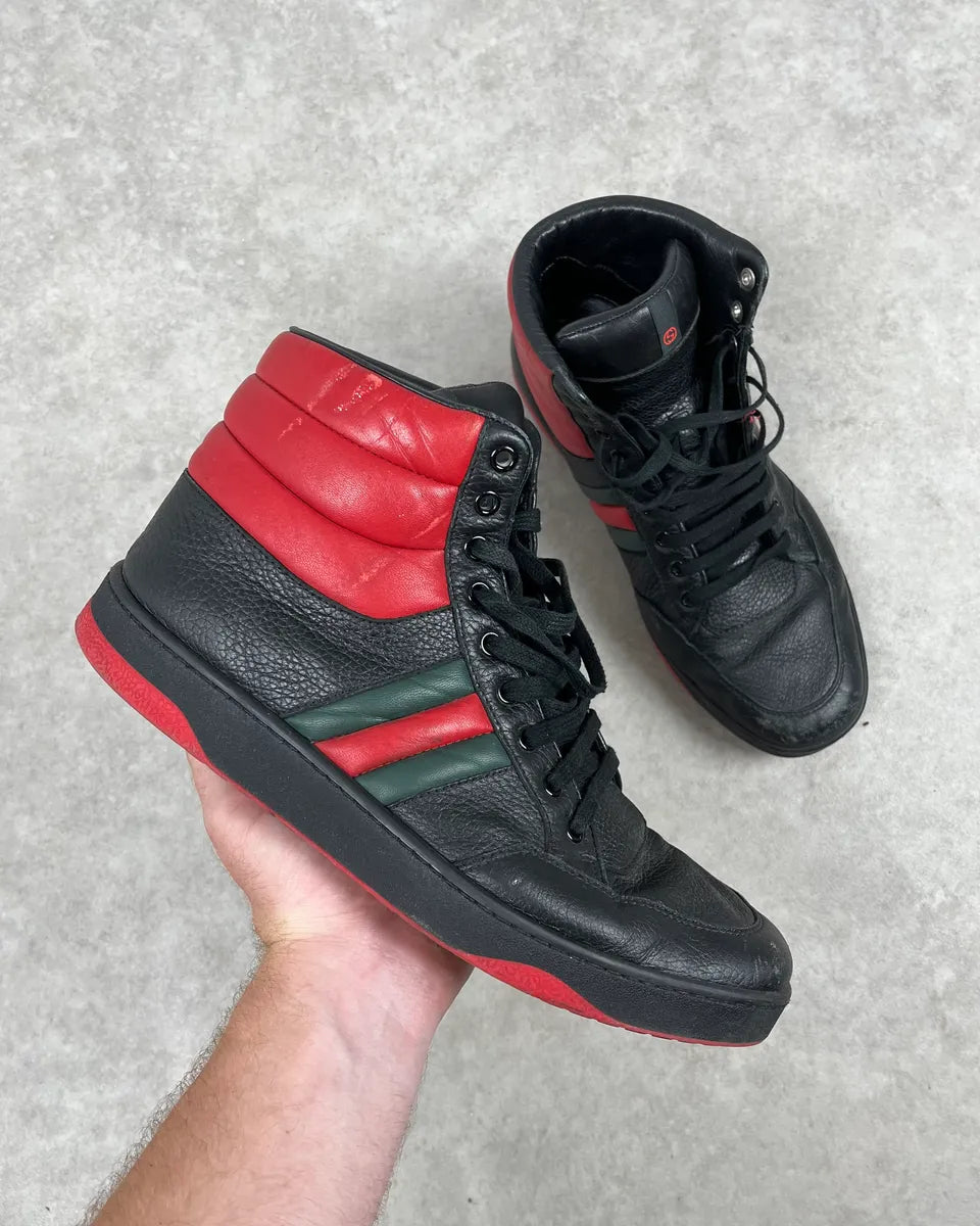 Gucci Black Red Leather High-Top Sneakers UsFmCWU 0
