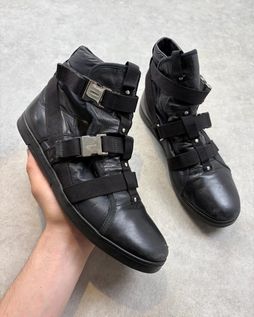 Gucci Black Strapped Leather High Sneakers mpvvYCU 0