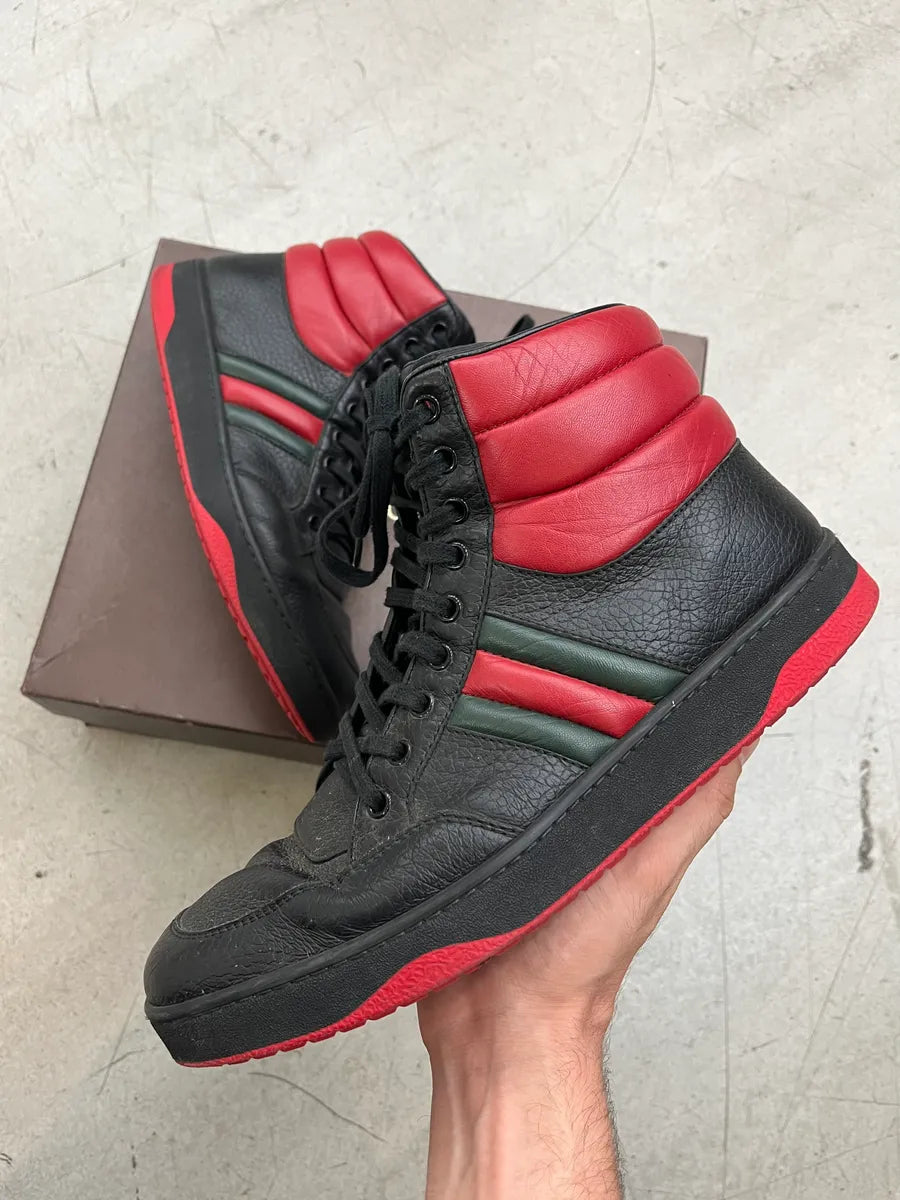 Gucci Black Striped Black & Red Leather High Sneakers eIZZrRj 0