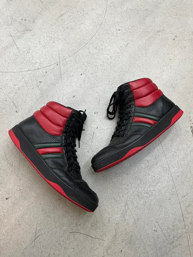Gucci Black Striped Black & Red Leather High Sneakers eIZZrRj 1