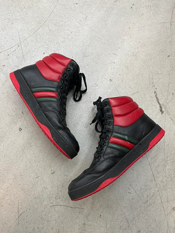 Gucci Black Striped Black & Red Leather High Sneakers eIZZrRj 2