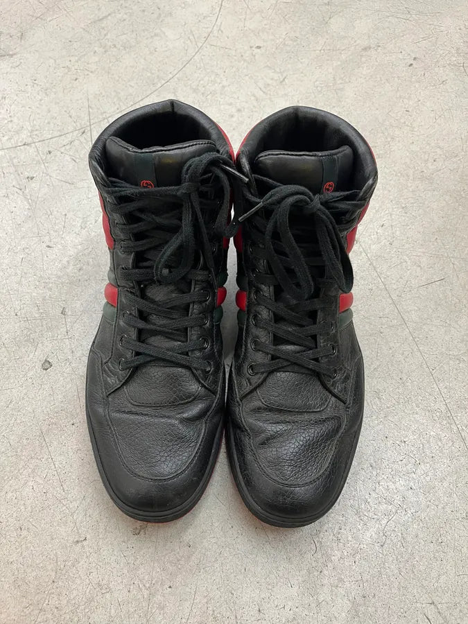 Gucci Black Striped Black & Red Leather High Sneakers eIZZrRj 3