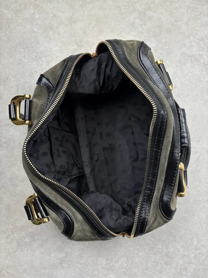 AW2008 Gucci Black & Green Suede Patent Leather Shoulder Bag by Frida Giannini ifrDgGX 16