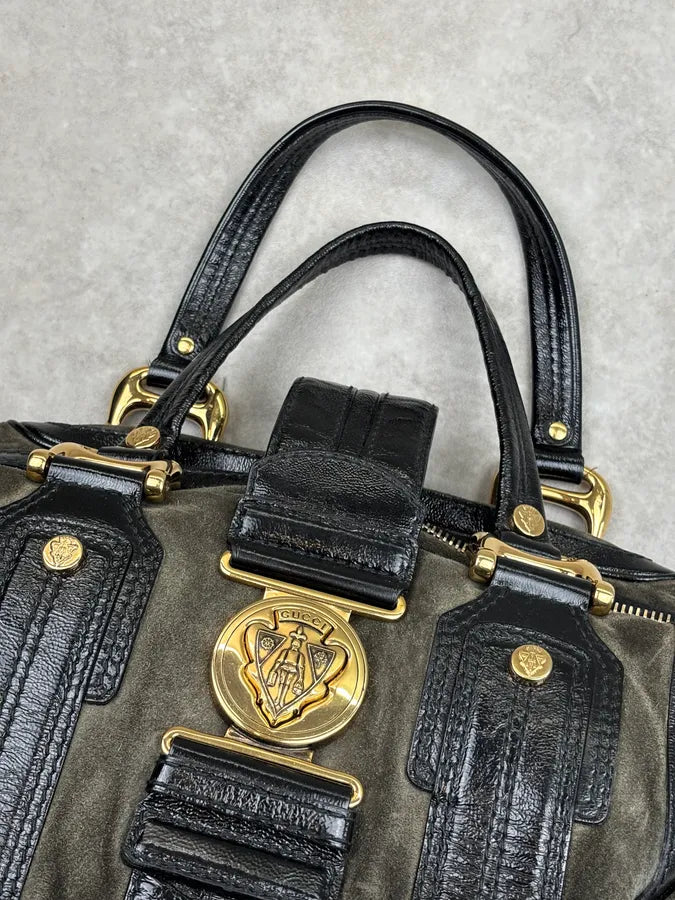 AW2008 Gucci Black & Green Suede Patent Leather Shoulder Bag by Frida Giannini ifrDgGX 7
