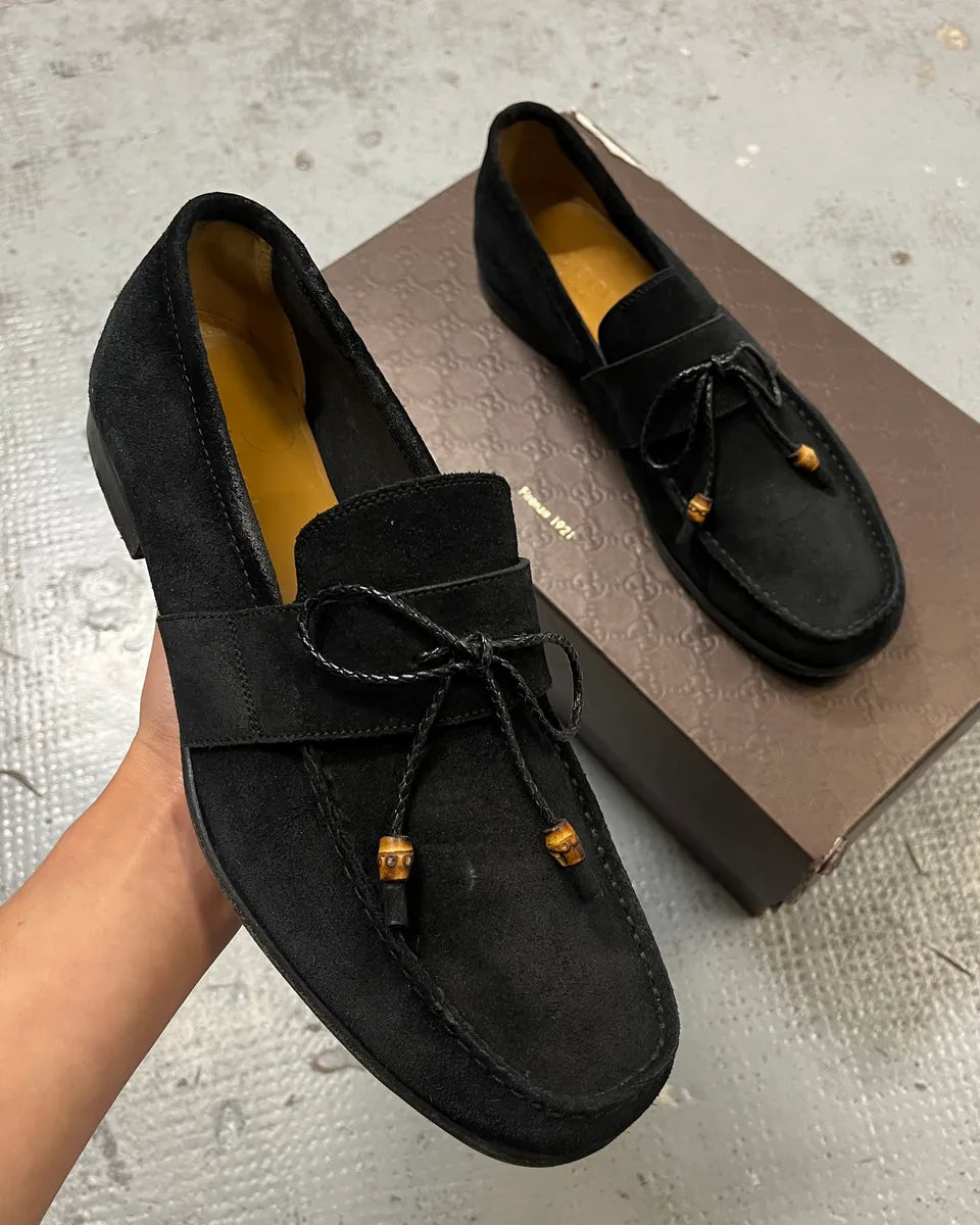 Gucci Black Suede Bow Detail Loafer Shoes KZjtAMz 0