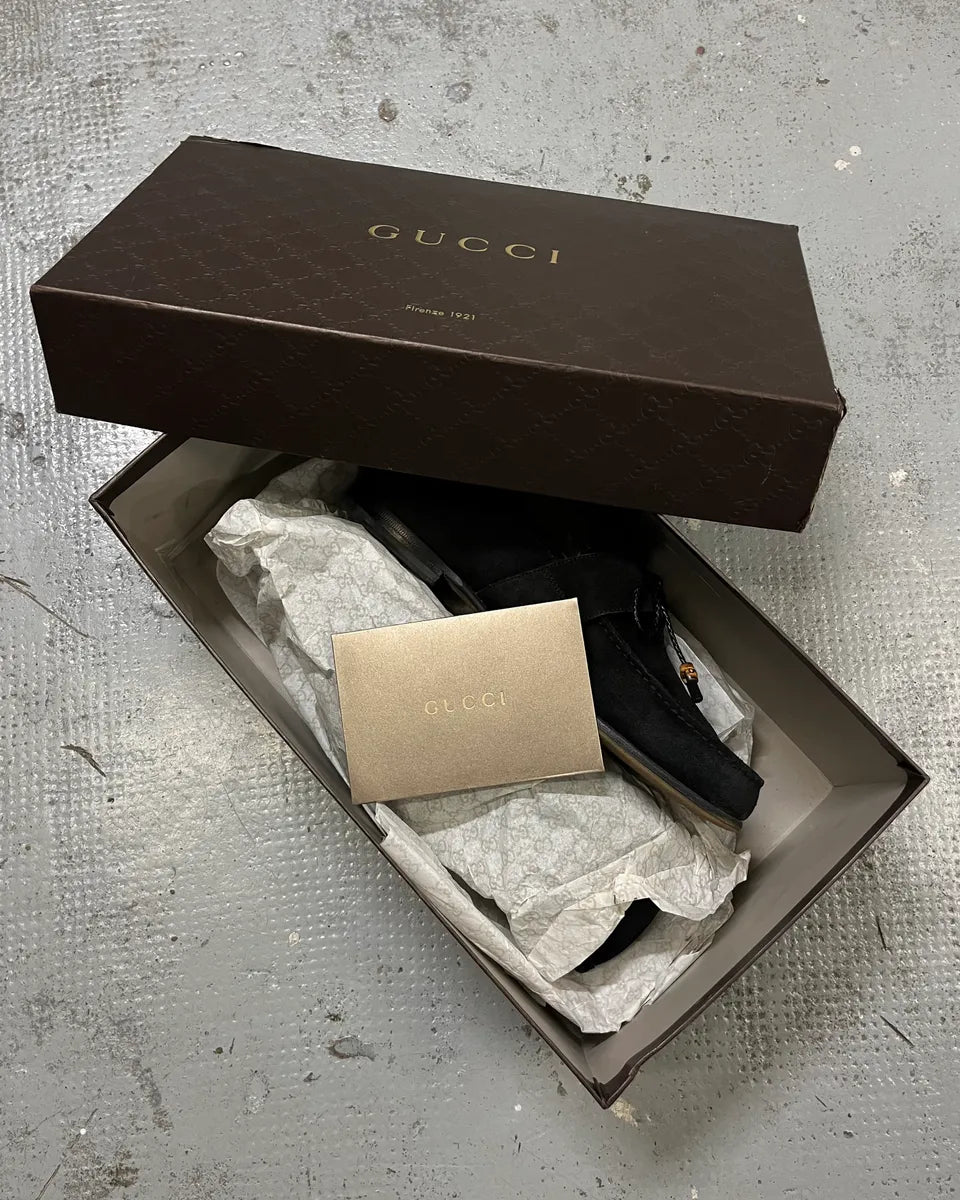Gucci Black Suede Bow Detail Loafer Shoes KZjtAMz 1
