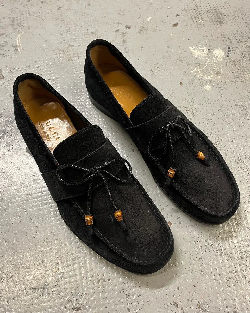 Gucci Black Suede Bow Detail Loafer Shoes KZjtAMz 2