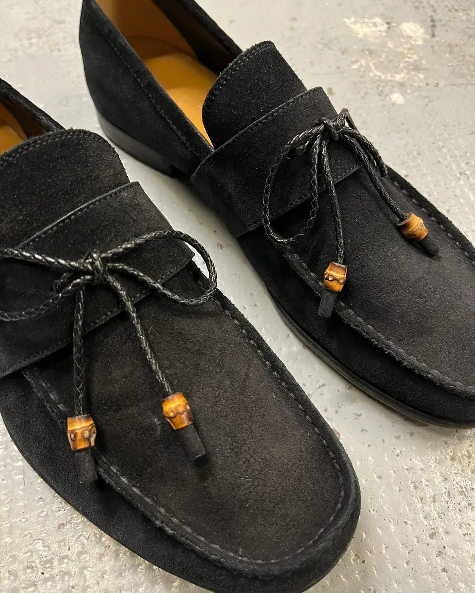 Gucci Black Suede Bow Detail Loafer Shoes KZjtAMz 3