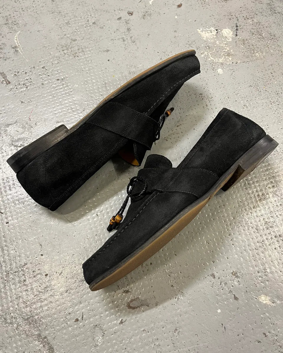 Gucci Black Suede Bow Detail Loafer Shoes KZjtAMz 4