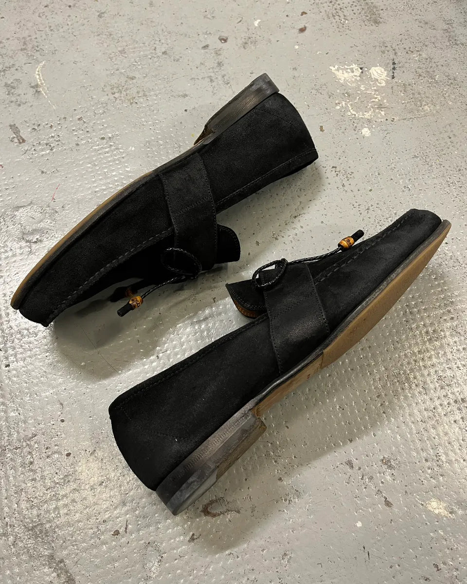 Gucci Black Suede Bow Detail Loafer Shoes KZjtAMz 5