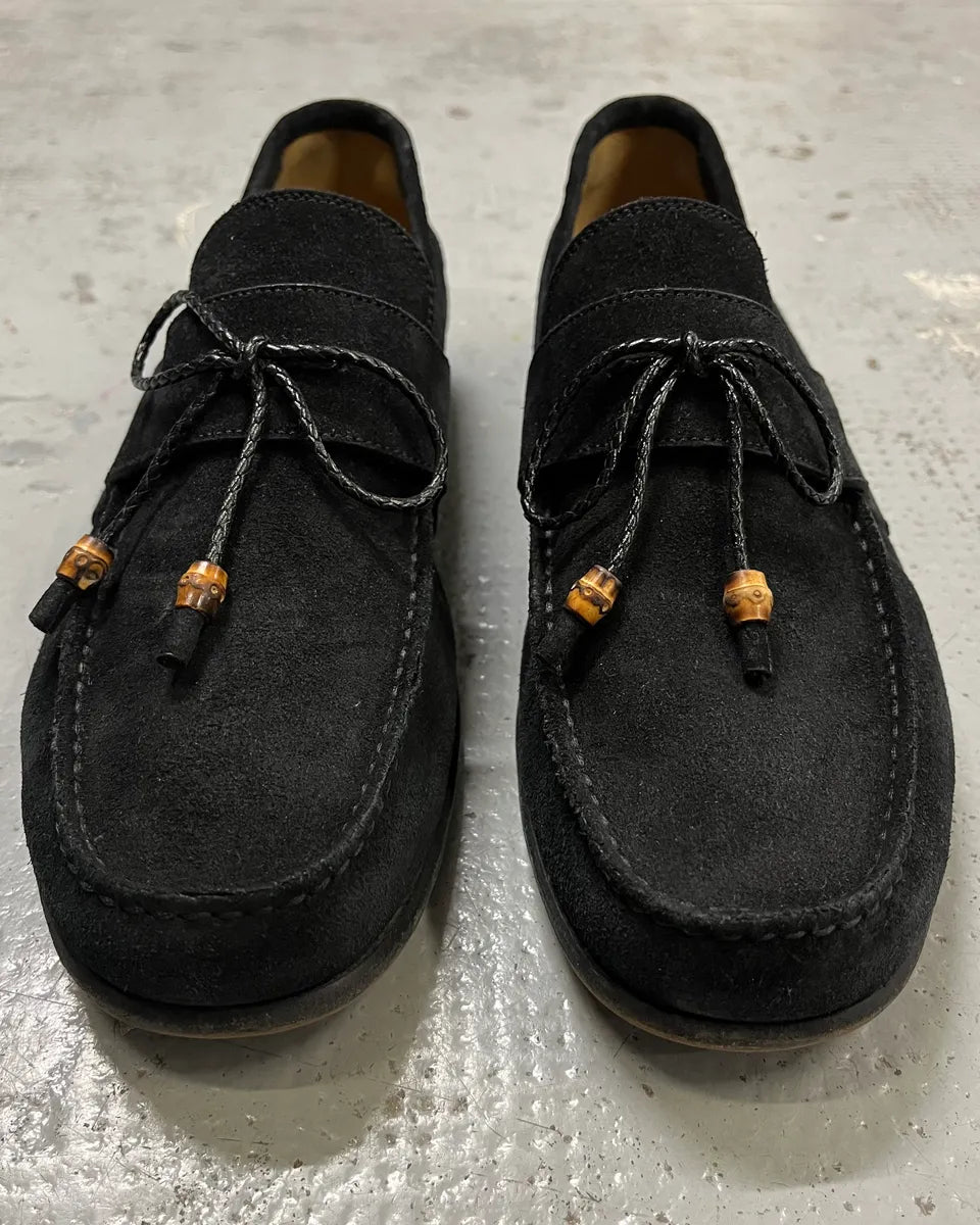 Gucci Black Suede Bow Detail Loafer Shoes KZjtAMz 6
