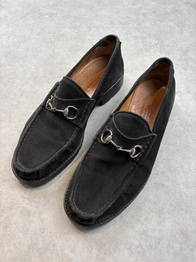 Gucci Black Suede Horsebit Loafers Shoes bLgxBfR 2