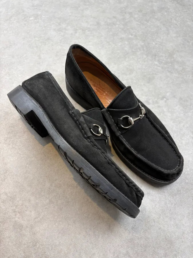 Gucci Black Suede Horsebit Loafers Shoes bLgxBfR 4