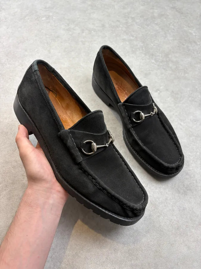Gucci Black Suede Horsebit Loafers Shoes bLgxBfR 0