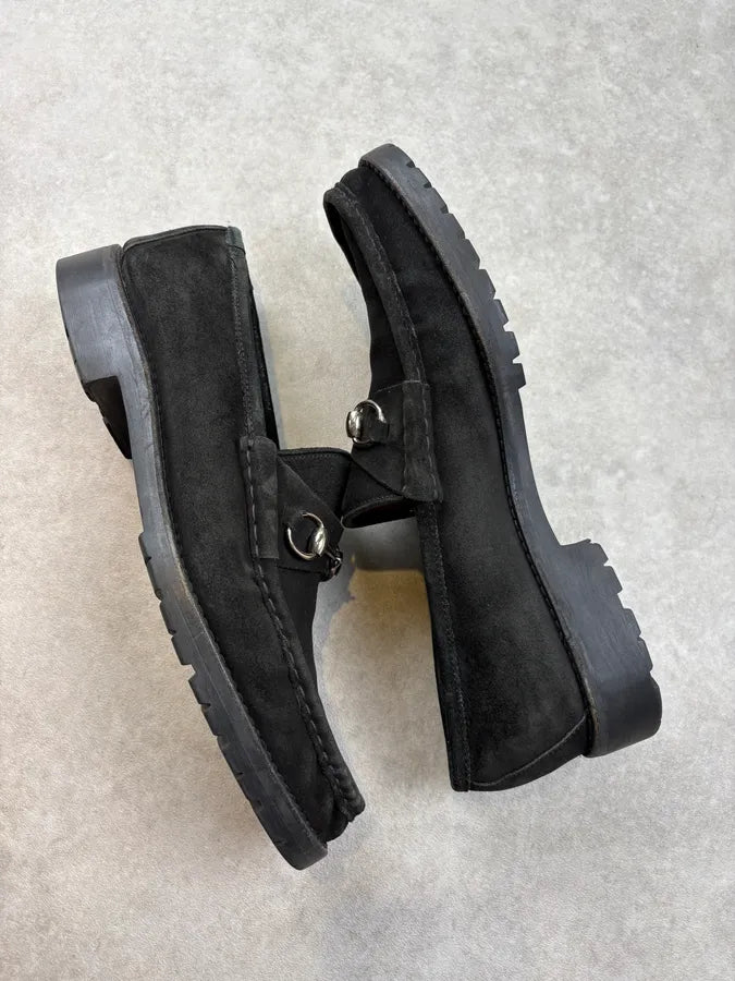 Gucci Black Suede Horsebit Loafers Shoes bLgxBfR 5