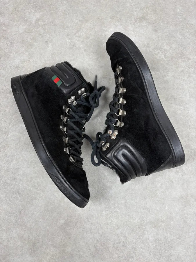 Gucci Black Suede Leather High Signature Sneakers UVnFgbG 5