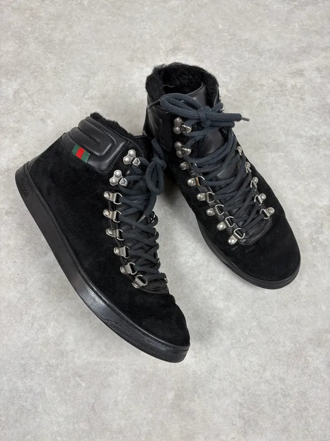 Gucci Black Suede Leather High Signature Sneakers UVnFgbG 4