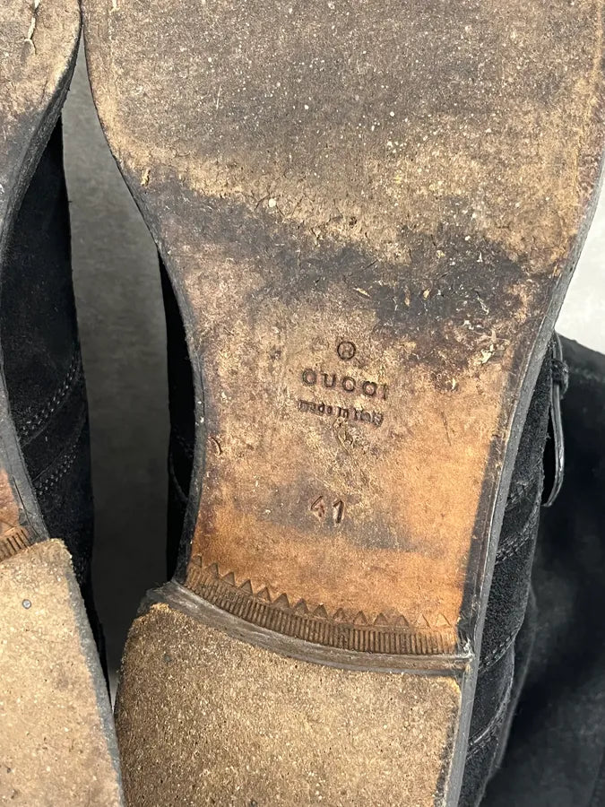 Gucci Black Two Buckle Suede Leather Boots mCmFVrR 9