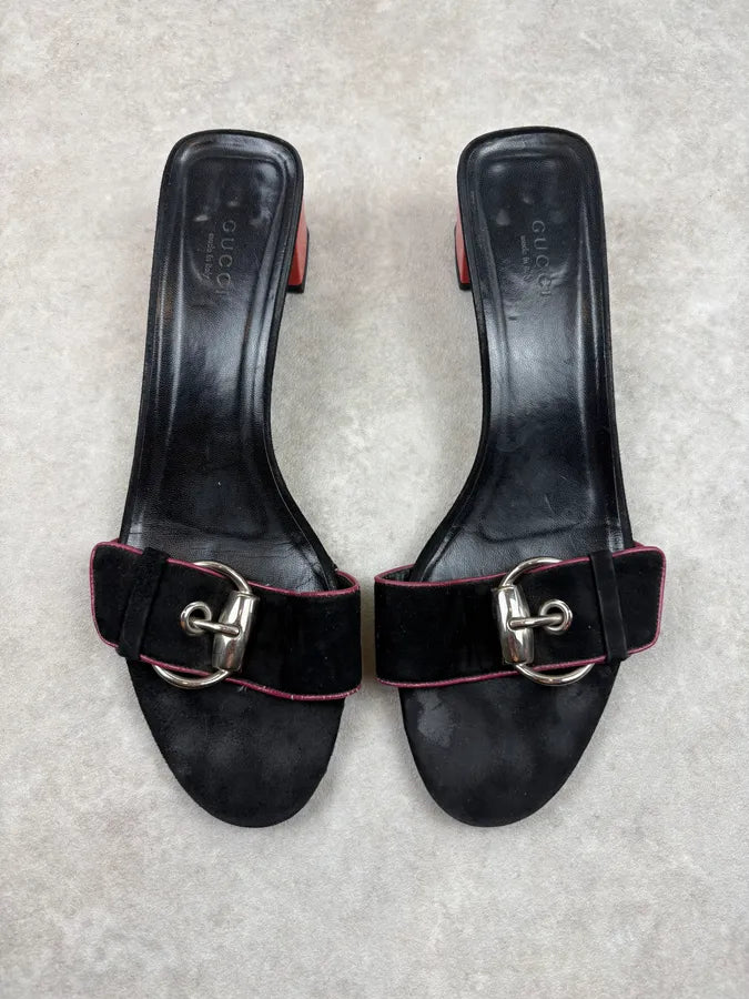 SS2007 Gucci Black Velvet Buckle Mules Shoes by Frida Giannini SFPNHpT 1