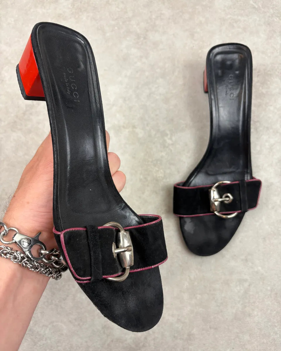 SS2007 Gucci Black Velvet Buckle Mules Shoes by Frida Giannini SFPNHpT 0