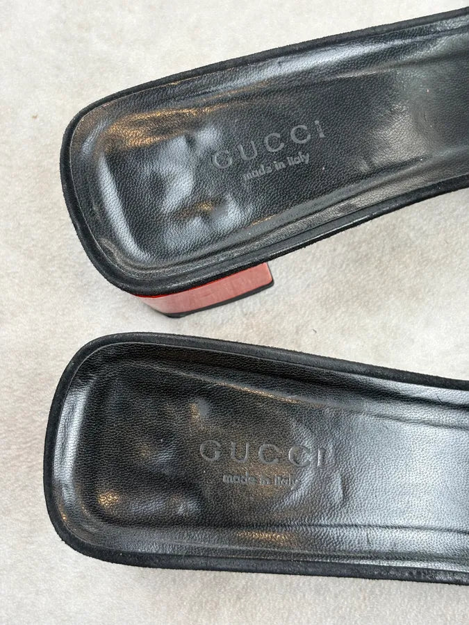 SS2007 Gucci Black Velvet Buckle Mules Shoes by Frida Giannini SFPNHpT 5