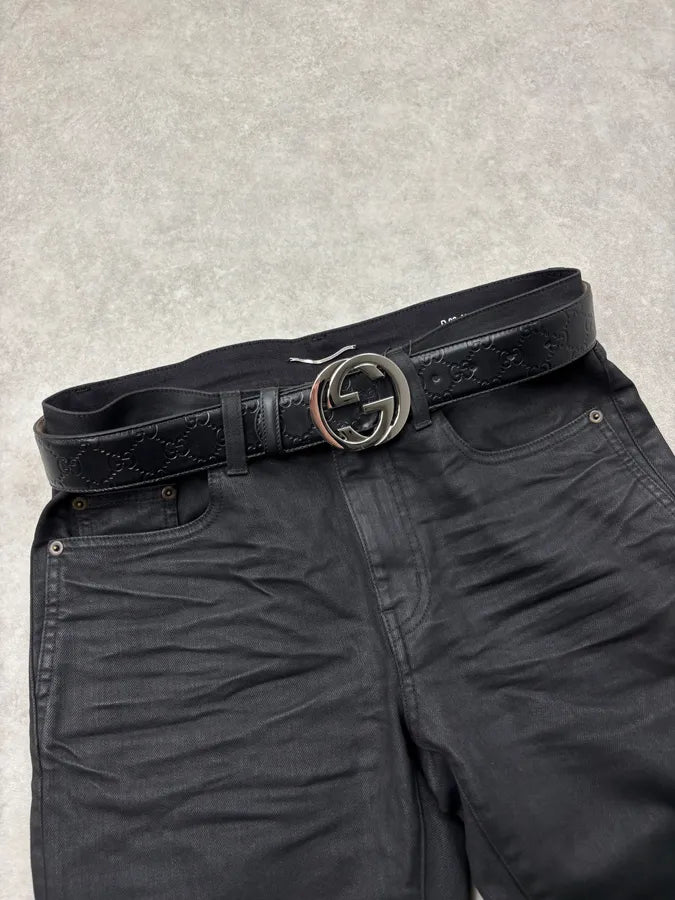 Gucci Black Leather Propaganda Monogrammed Belt saMLRng 0