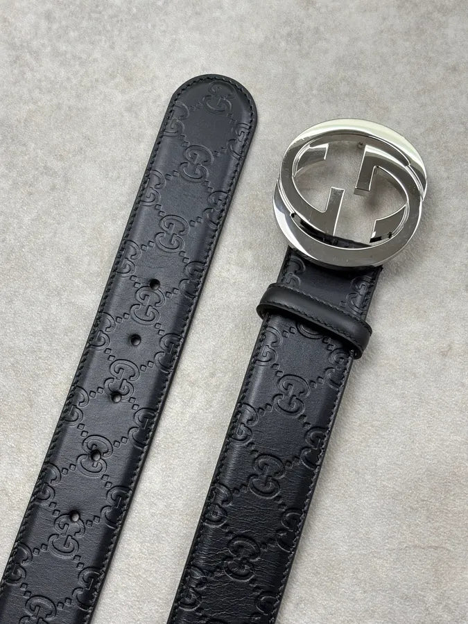 Gucci Black Leather Propaganda Monogrammed Belt saMLRng 3