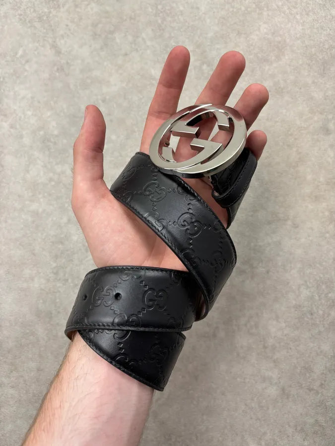 Gucci Black Leather Propaganda Monogrammed Belt saMLRng 2