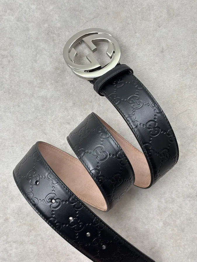 Gucci Black Leather Propaganda Monogrammed Belt saMLRng 1