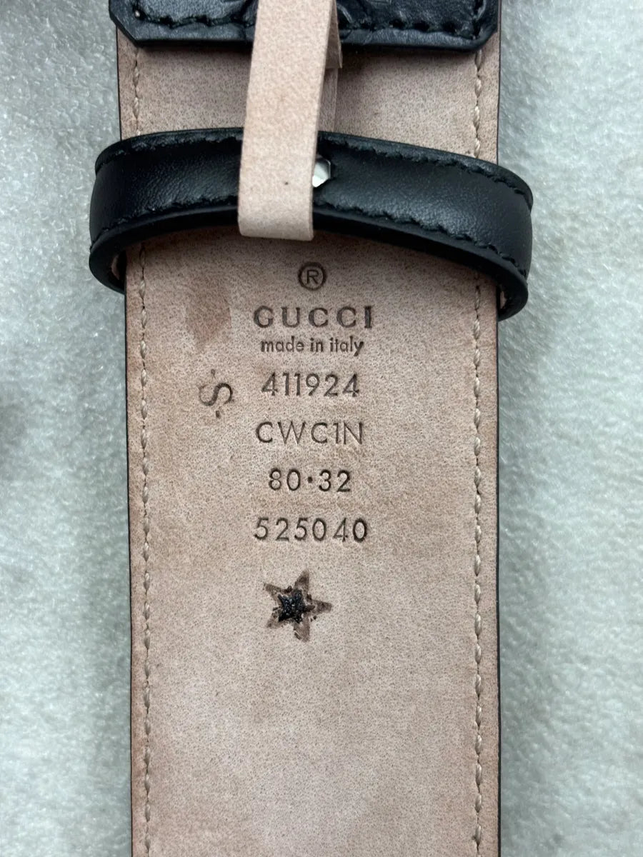 Gucci Black Leather Propaganda Monogrammed Belt saMLRng 5