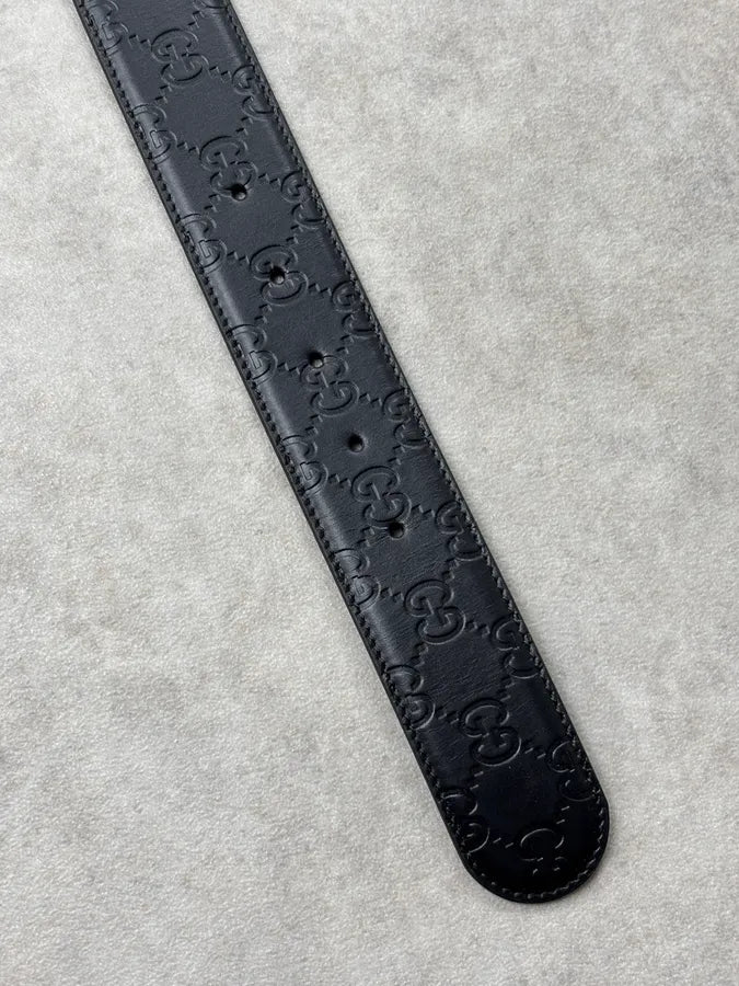 Gucci Black Leather Propaganda Monogrammed Belt saMLRng 8
