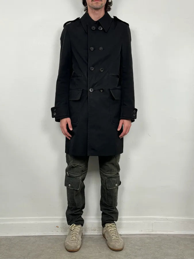 2000s Gucci Black Dark Officer Buttoned Trench Coat by Tom Ford HEIQUqN 1