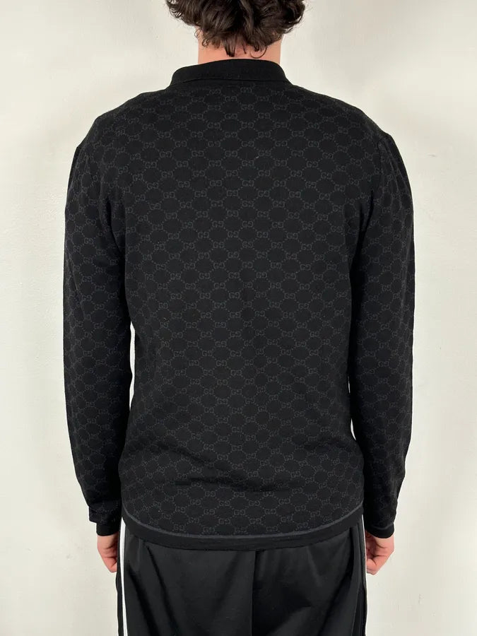 SS2003 Gucci Black Wool GG Monogram Polo Sweater by Tom Ford uywkofW 2