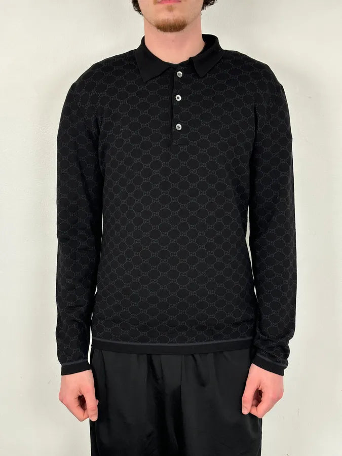 SS2003 Gucci Black Wool GG Monogram Polo Sweater by Tom Ford uywkofW 1