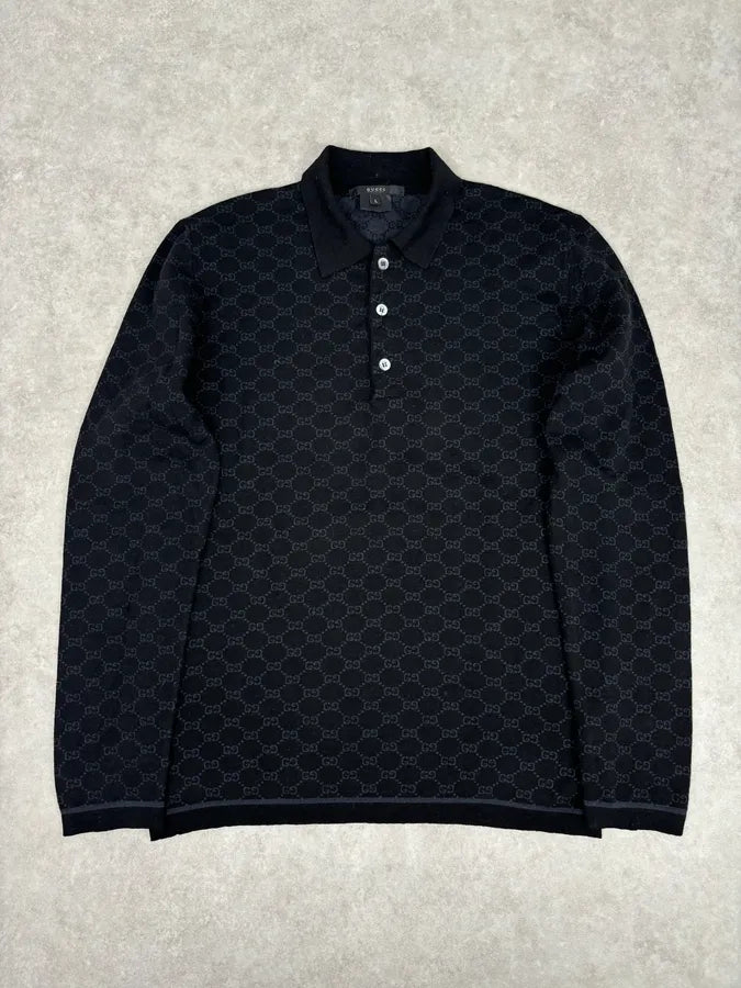 SS2003 Gucci Black Wool GG Monogram Polo Sweater by Tom Ford uywkofW 0