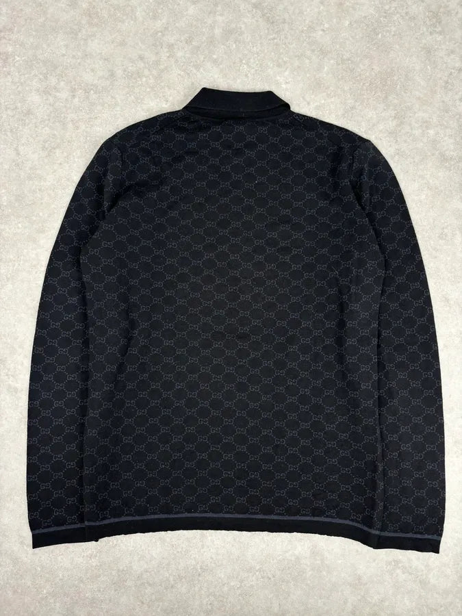 SS2003 Gucci Black Wool GG Monogram Polo Sweater by Tom Ford uywkofW 4