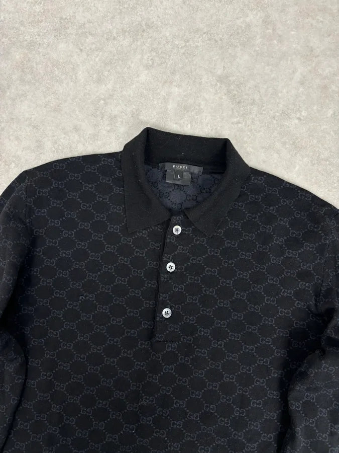 SS2003 Gucci Black Wool GG Monogram Polo Sweater by Tom Ford uywkofW 3
