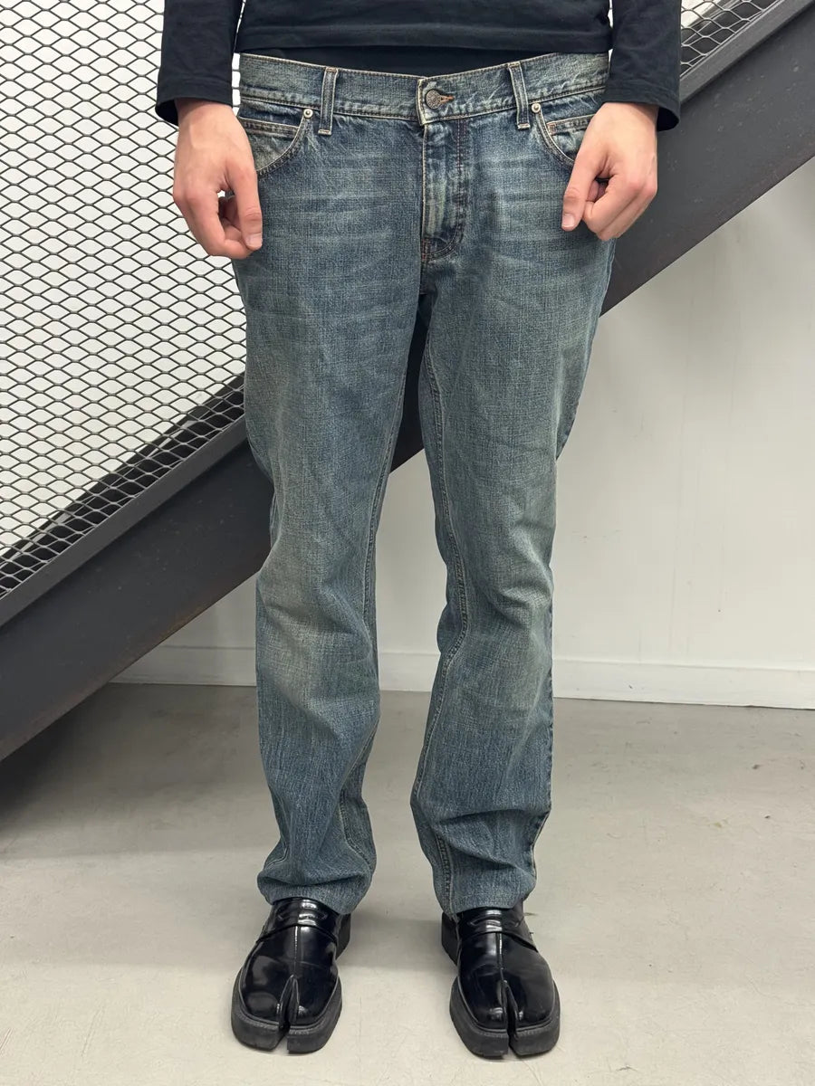 AW2007 Gucci Blue Leather Patch Faded Denim Jeans  tUhcXID 1
