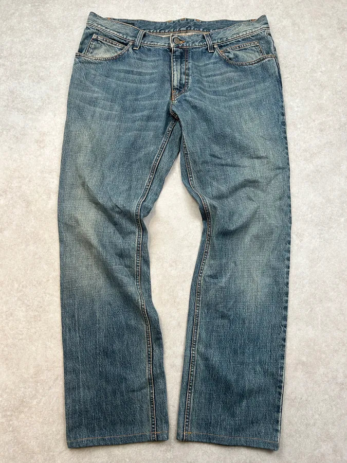 AW2007 Gucci Blue Leather Patch Faded Denim Jeans  tUhcXID 0