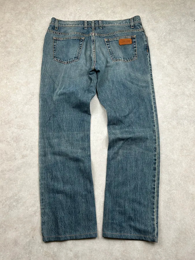 AW2007 Gucci Blue Leather Patch Faded Denim Jeans  tUhcXID 5