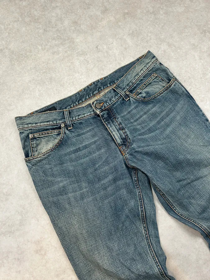 AW2007 Gucci Blue Leather Patch Faded Denim Jeans  tUhcXID 3