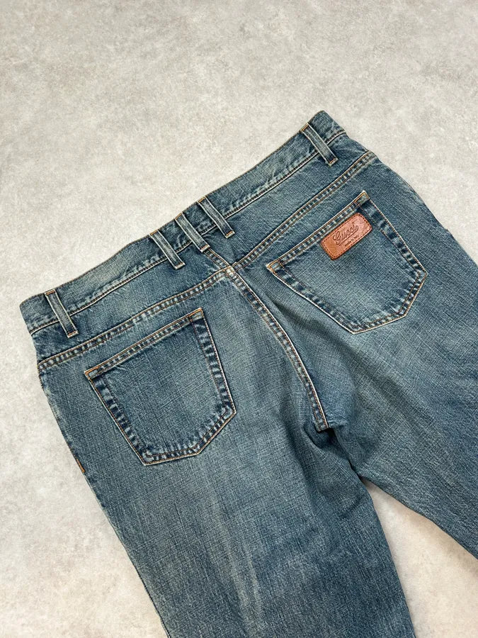 AW2007 Gucci Blue Leather Patch Faded Denim Jeans  tUhcXID 6