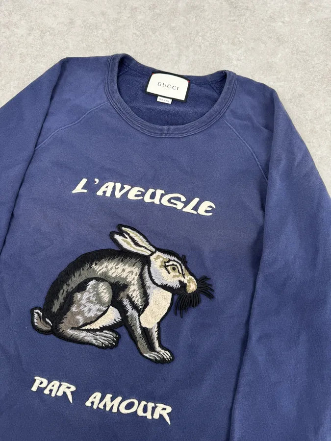 Gucci Blue L’aveugle par Amour Rabbit Crewneck Sweater PLjISBp 4