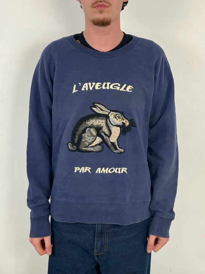 Gucci Blue L’aveugle par Amour Rabbit Crewneck Sweater PLjISBp 1