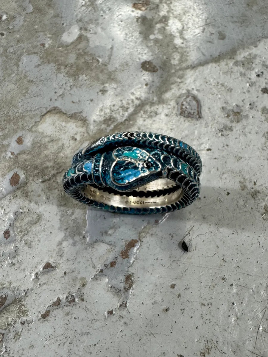 Gucci Blue Snake Silver Ring IfxVOfK 0