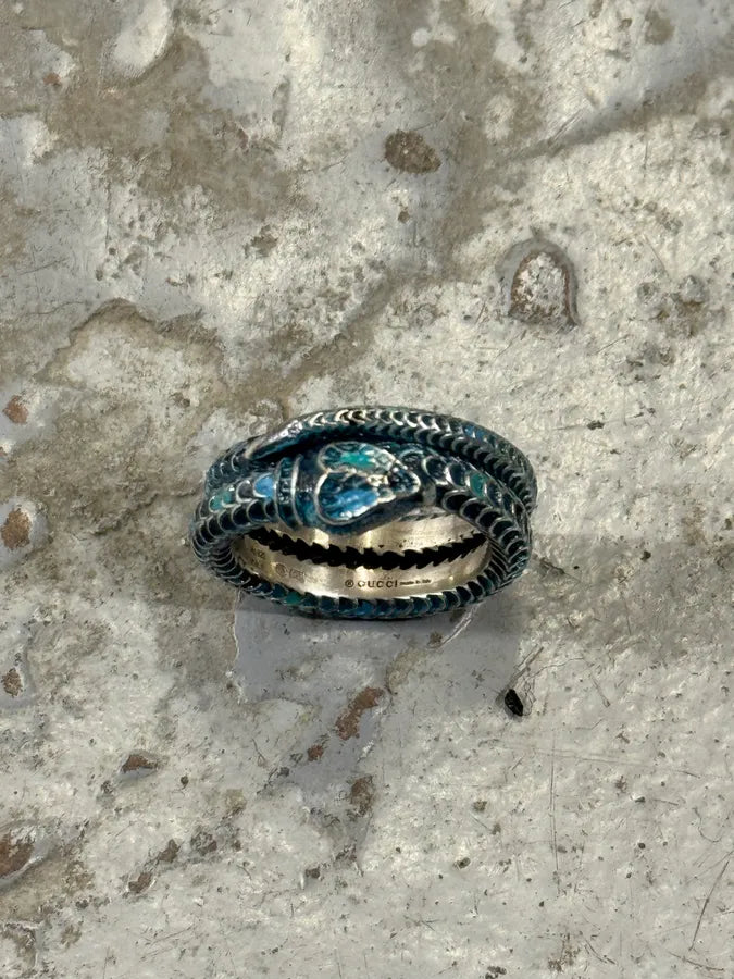Gucci Blue Snake Silver Ring IfxVOfK 5
