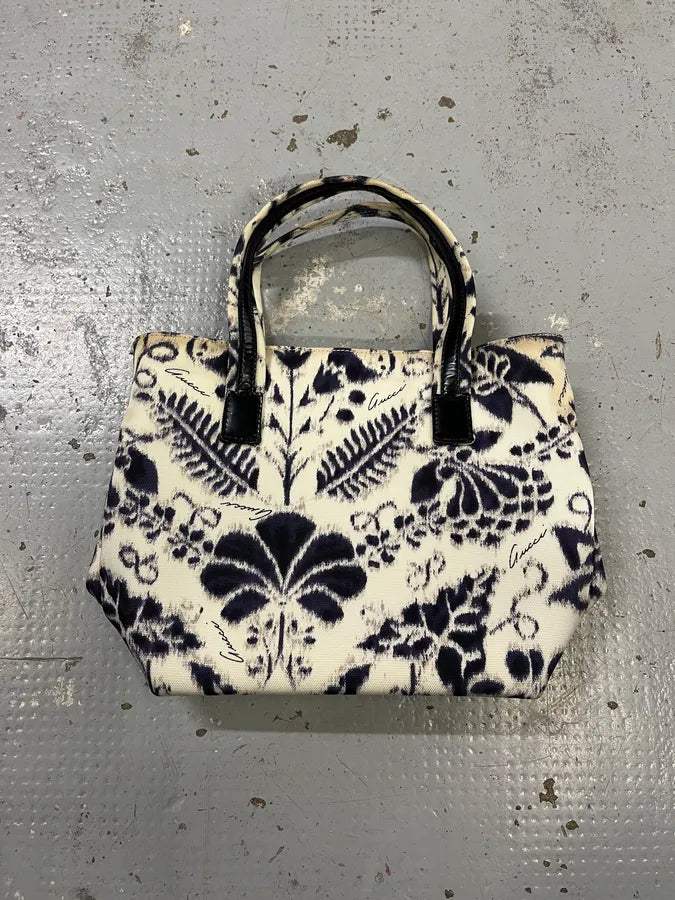 Gucci Blurred Flowers Cream & Navy Handle Bag CljvTyW 0